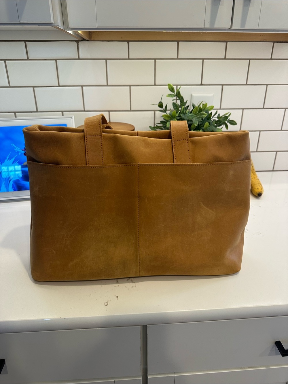 Able Tan Leather Crossbody with Interior Zip Pocket